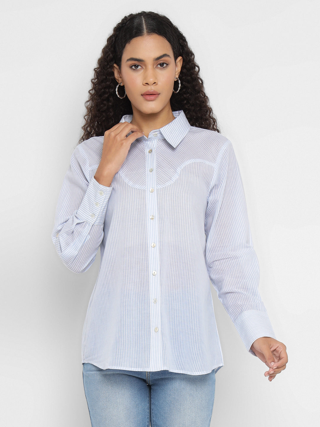 Porsorte Women’s Cotton Striped Full Sleeves, Button-Down Shirt