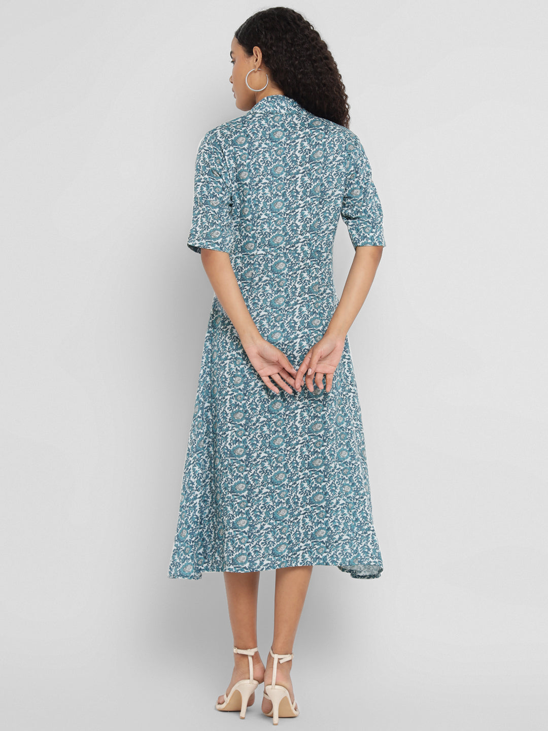 Porsorte Womens Double Gauze Cotton Blue Printed Shirt Dress