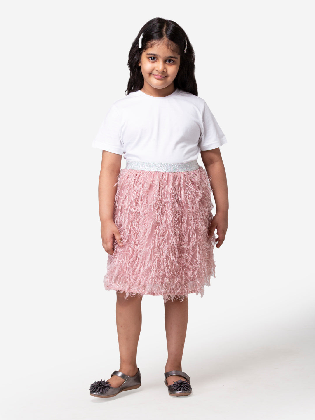 Hoop Hippo Kids Peach Shimmery Poly Fringed Cotton Voile Skirt