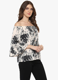 PORSORTE Women's Pink Grey Cold Shoulder Printed Top - www.porsorte.in