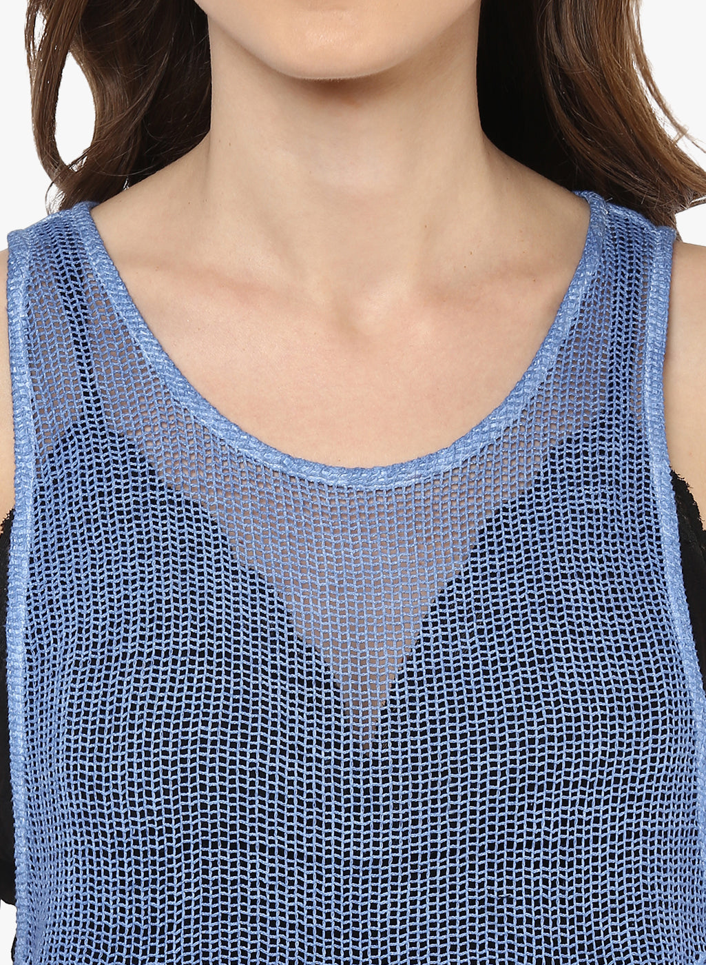 PORSORTE Women's Cotton Blue Pigment washed crochet top with fringes - www.porsorte.in